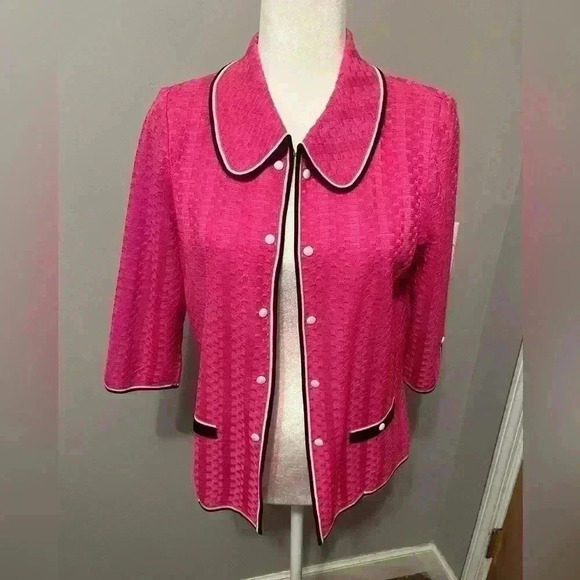Ming Wang Barbie Pink Cardigan 3/4 sleeves Size Petite Small - Picture 1 of 10